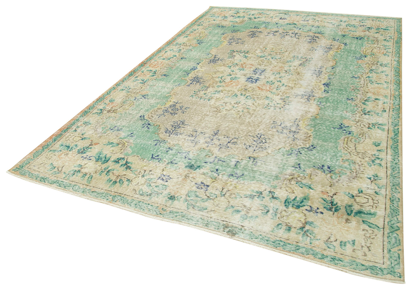 7x10 Beige Turkish Vintage Area Rug - 37967