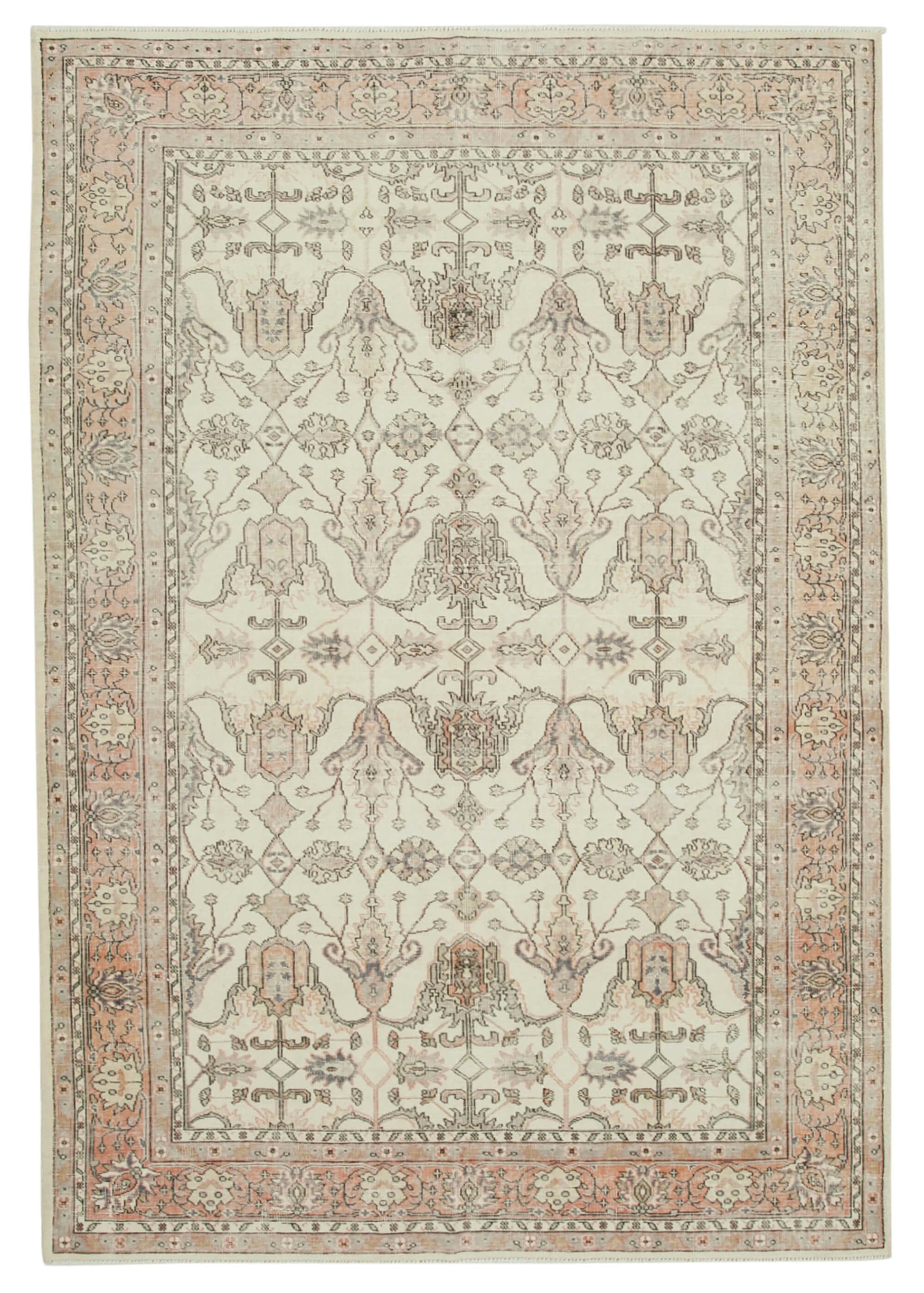 7x10 Beige Turkish Vintage Area Rug - 37998