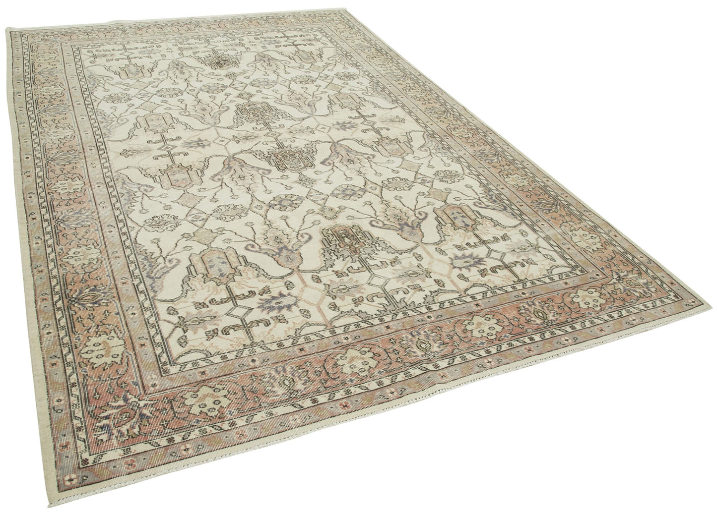 7x10 Beige Turkish Vintage Area Rug - 37998