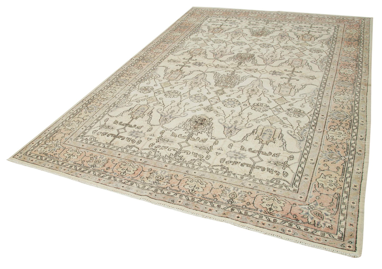 7x10 Beige Turkish Vintage Area Rug - 37998