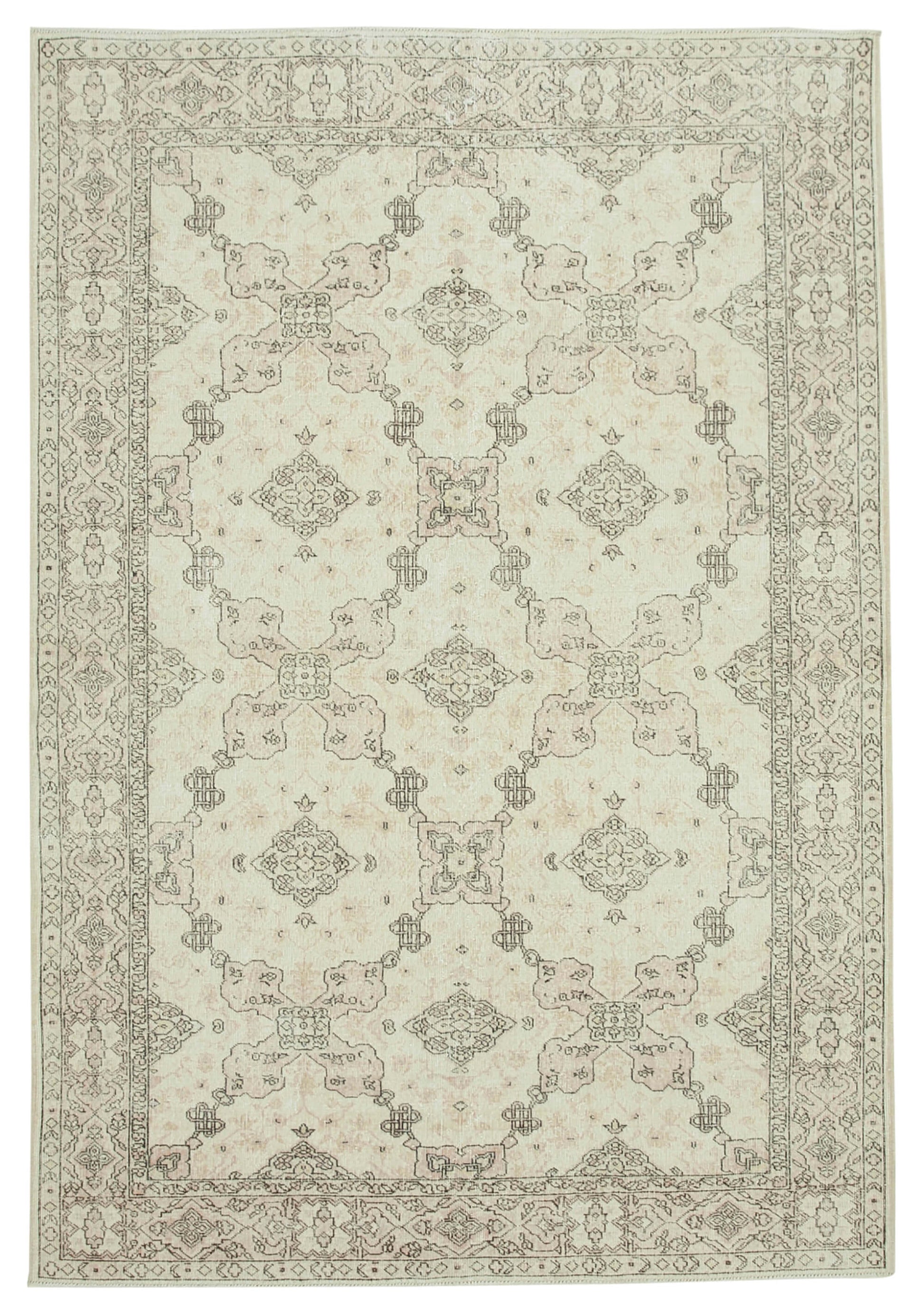 7x10 Beige Turkish Vintage Area Rug - 38002