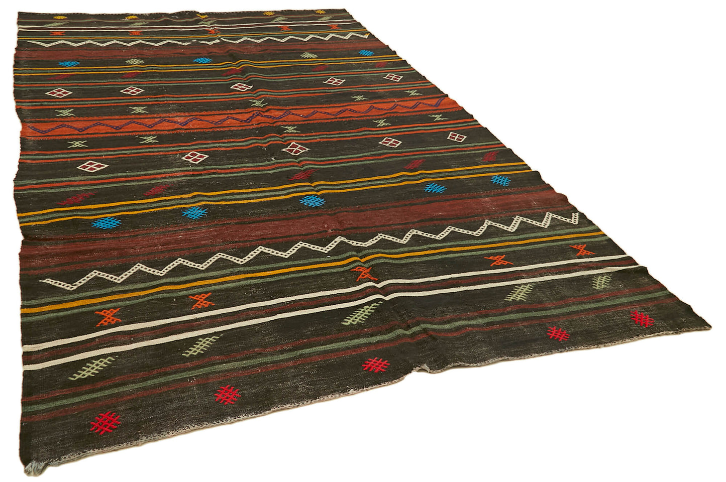 7x11 Black Vintage Turkish Kilim Rug - 39916