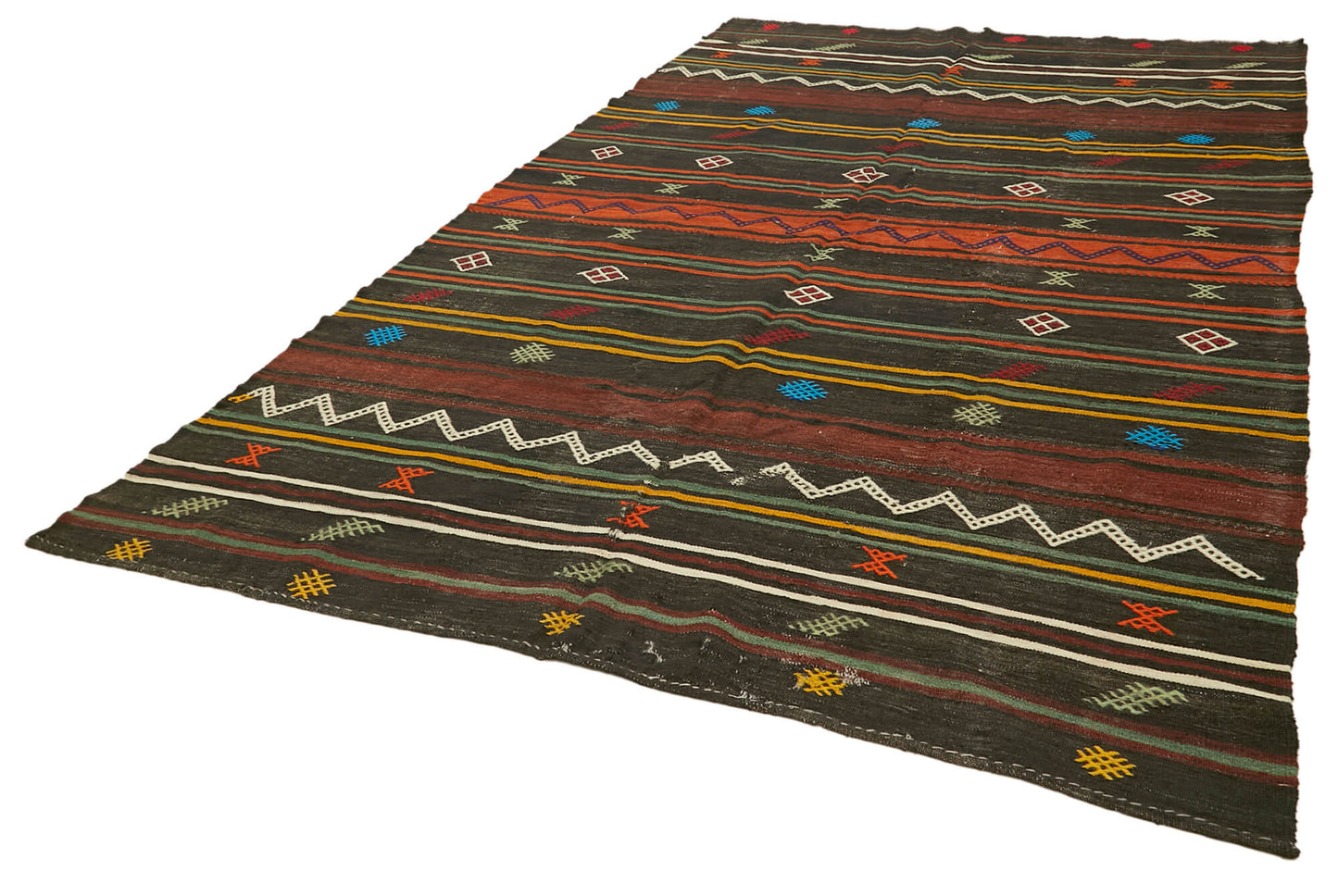 7x11 Black Vintage Turkish Kilim Rug - 39916