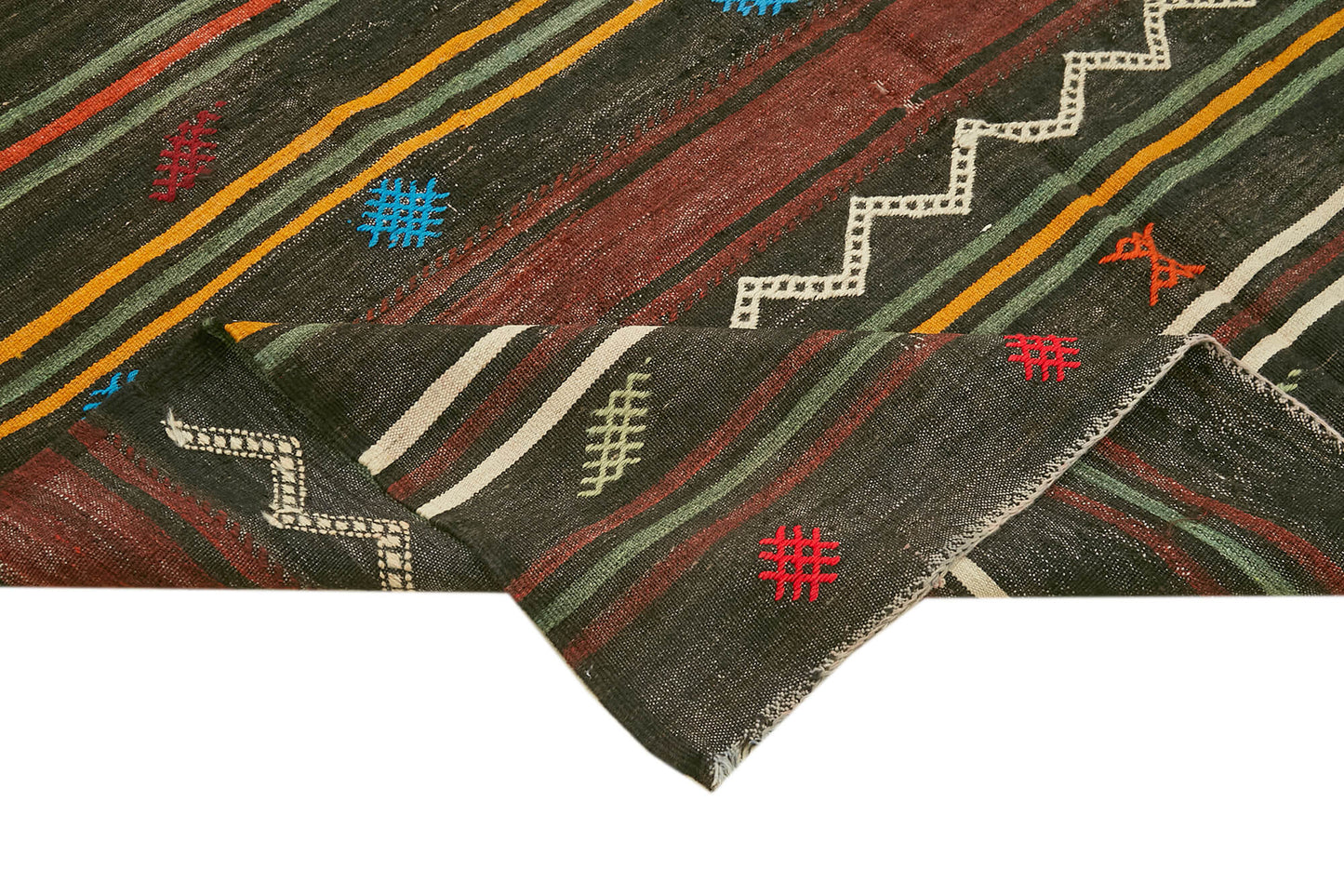 7x11 Black Vintage Turkish Kilim Rug - 39916