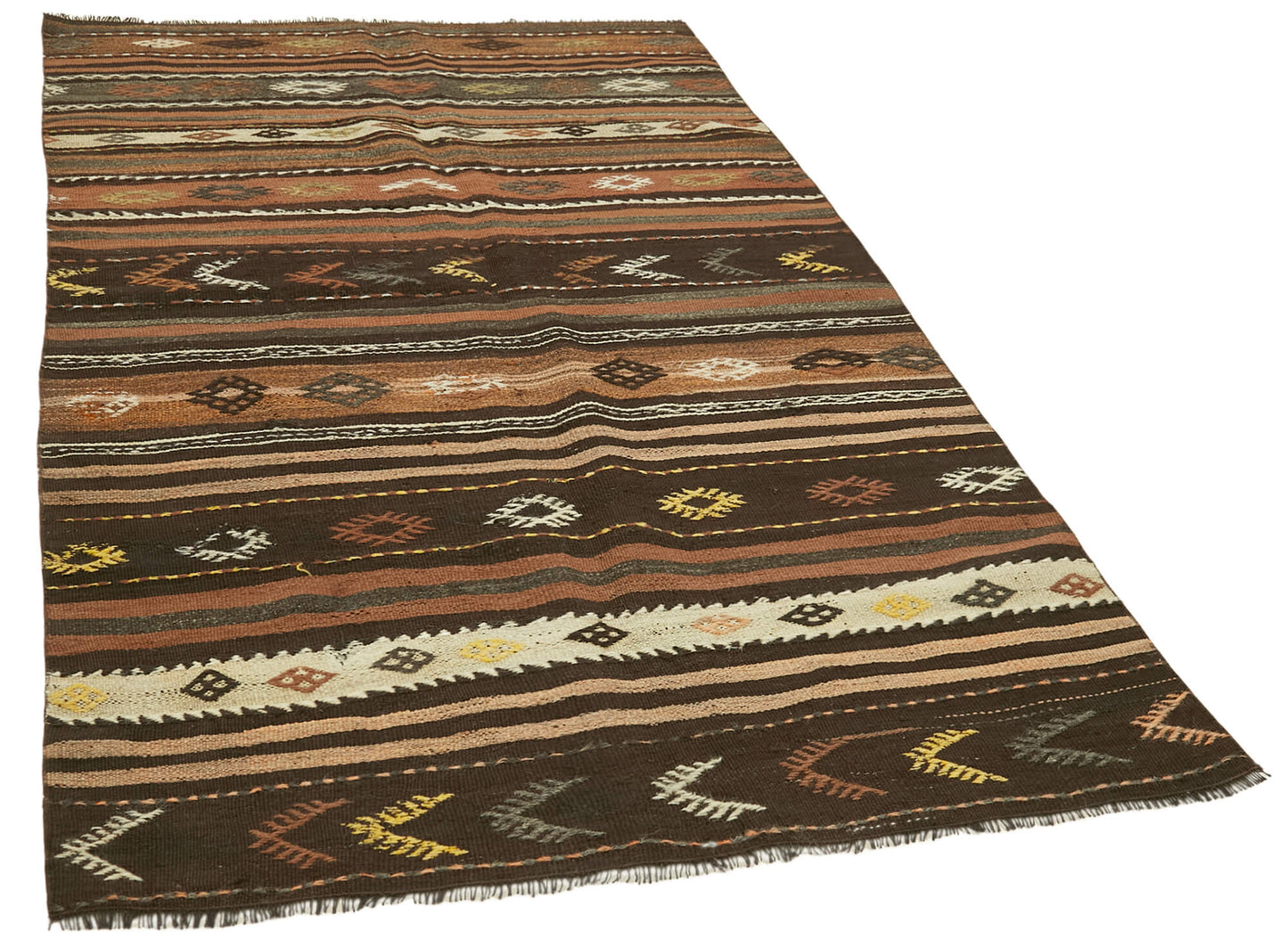 4x8 Brown Vintage Turkish Kilim Rug - 39919