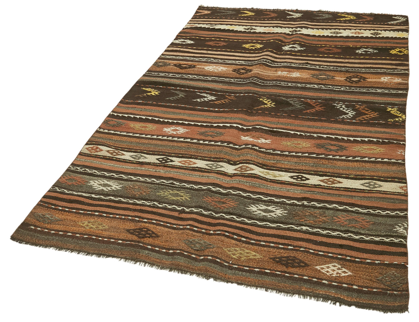 4x8 Brown Vintage Turkish Kilim Rug - 39919