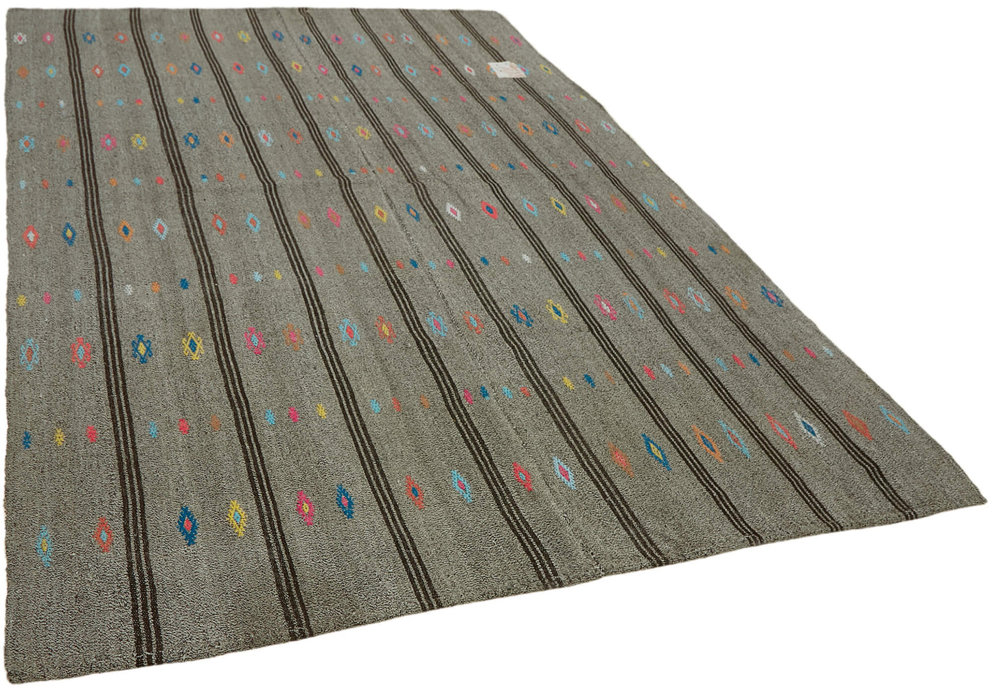 7x9 Grey Anatolian Kilim Rug - 43501