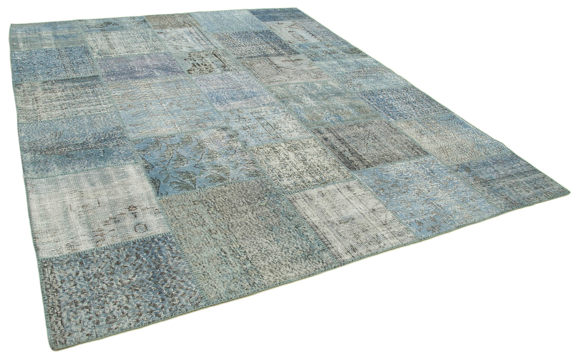 8x10 Blue Oriental Wool Patchwork Area Rug -13027