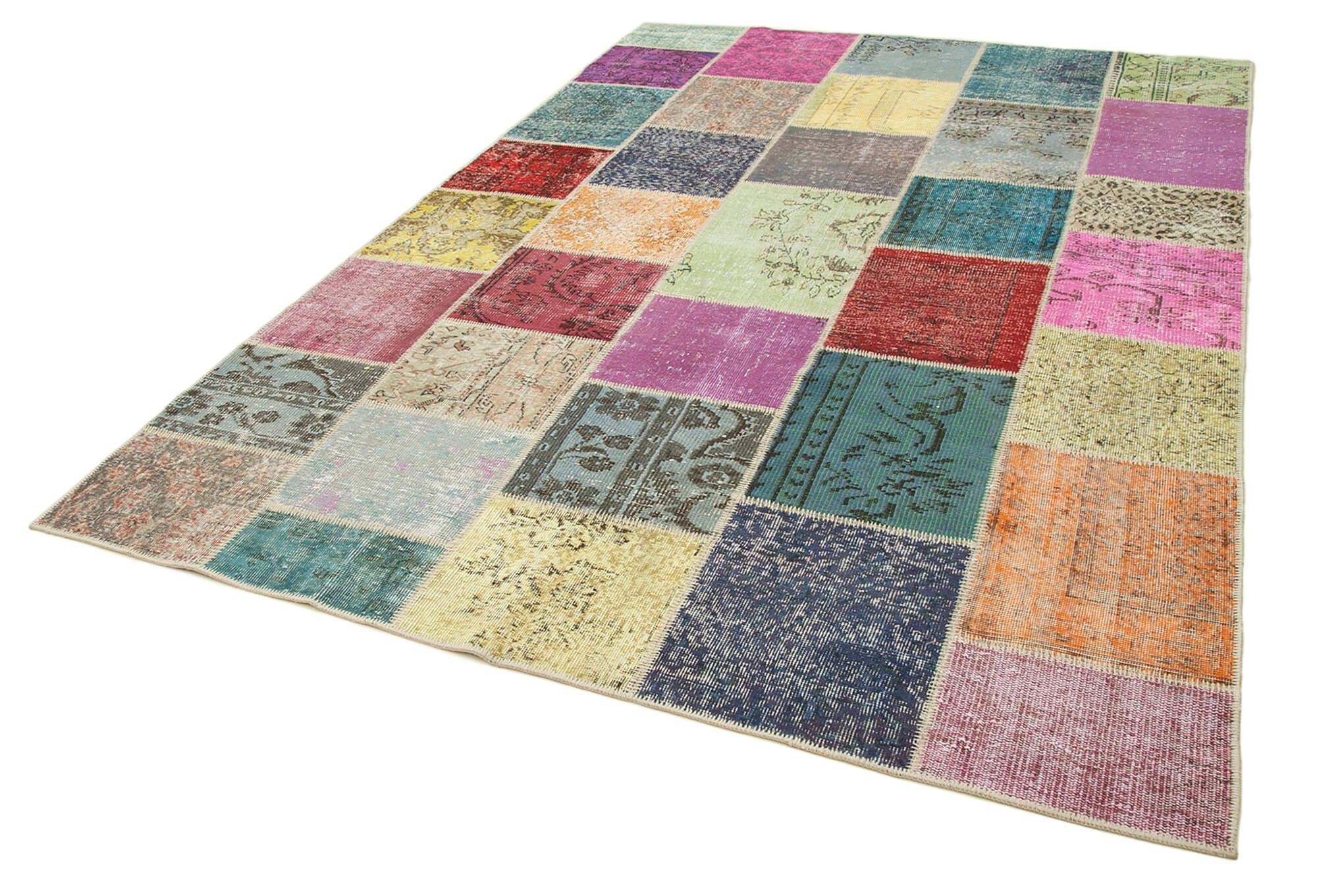 7x10 Multicolor Overdyed Wool Patchwork Area Rug -9362