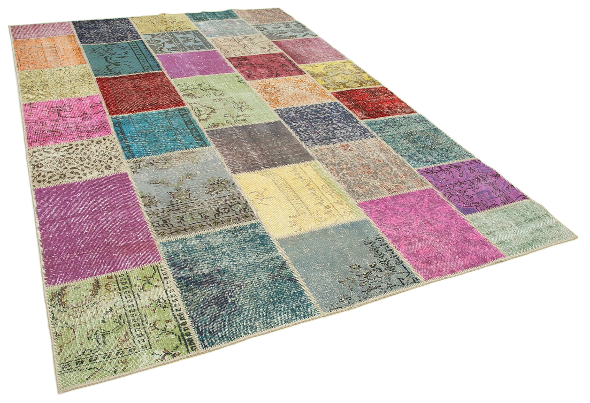 7x10 Multicolor Overdyed Wool Patchwork Area Rug -9362