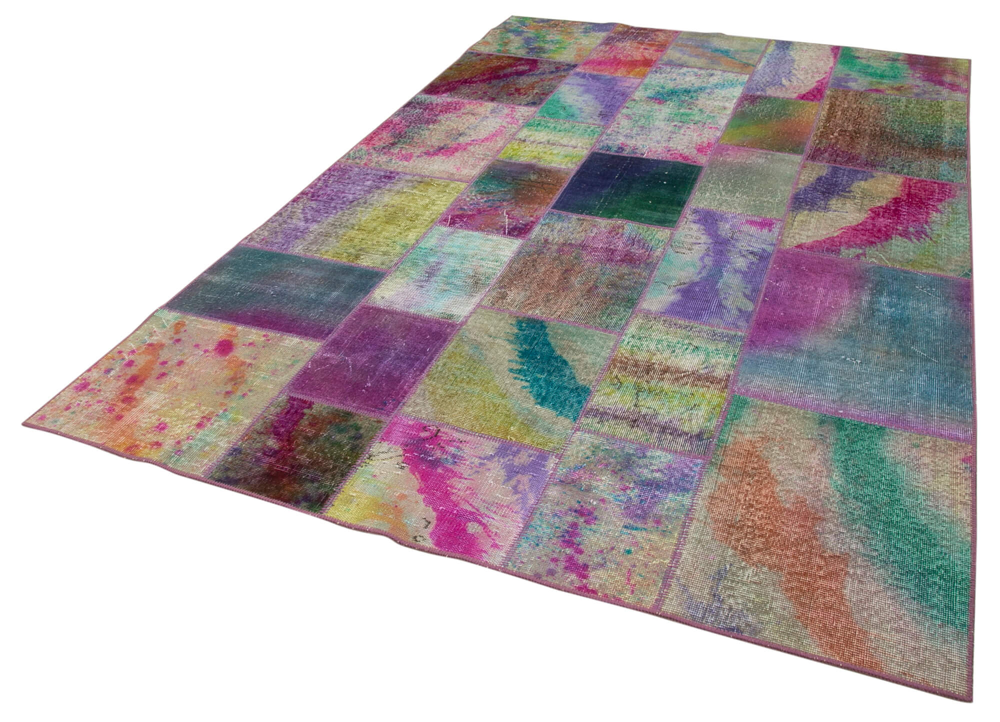 6x10 Multicolor Overdyed Wool Patchwork Area Rug -9300