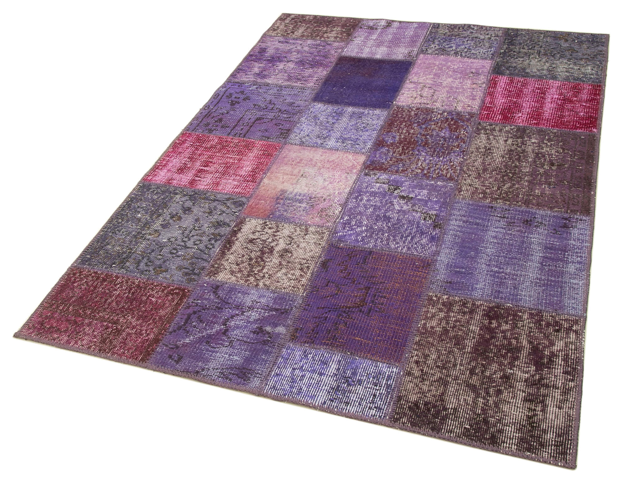4x7 Purple Turkish Wool Small Patchwork Rug -9936